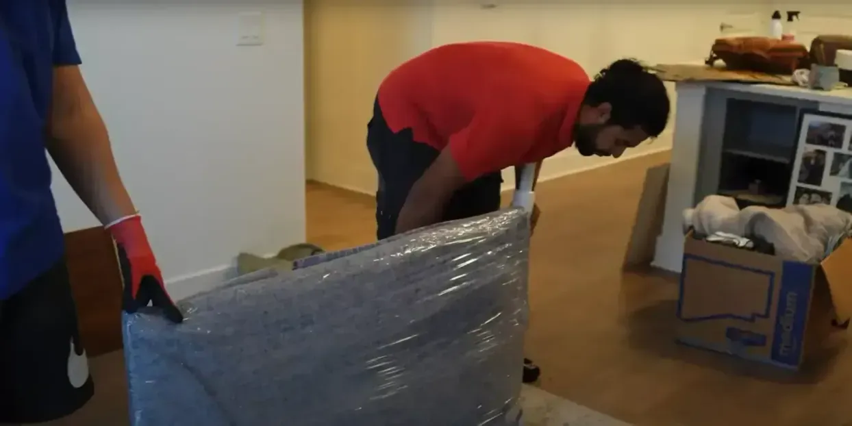 Professional movers carrying boxes